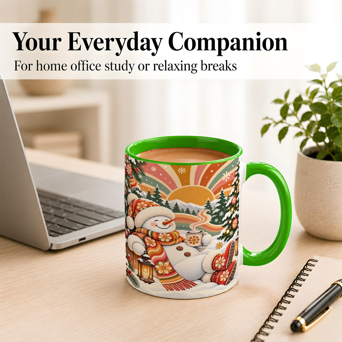 #pl[11oz|Green] Groovy Snowman Coffee Mug, Retro Christmas Mug, Ceramic Cup