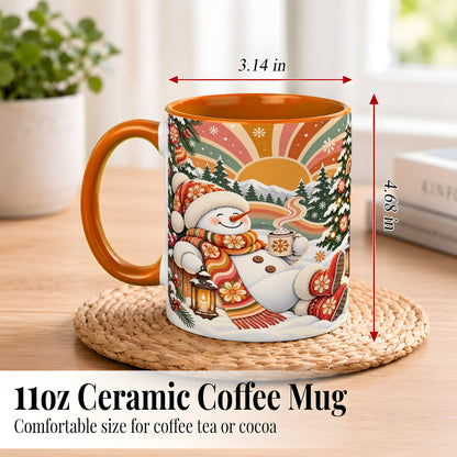 #pl[11oz|Orange] Groovy Snowman Coffee Mug, Retro Christmas Mug, Ceramic Cup