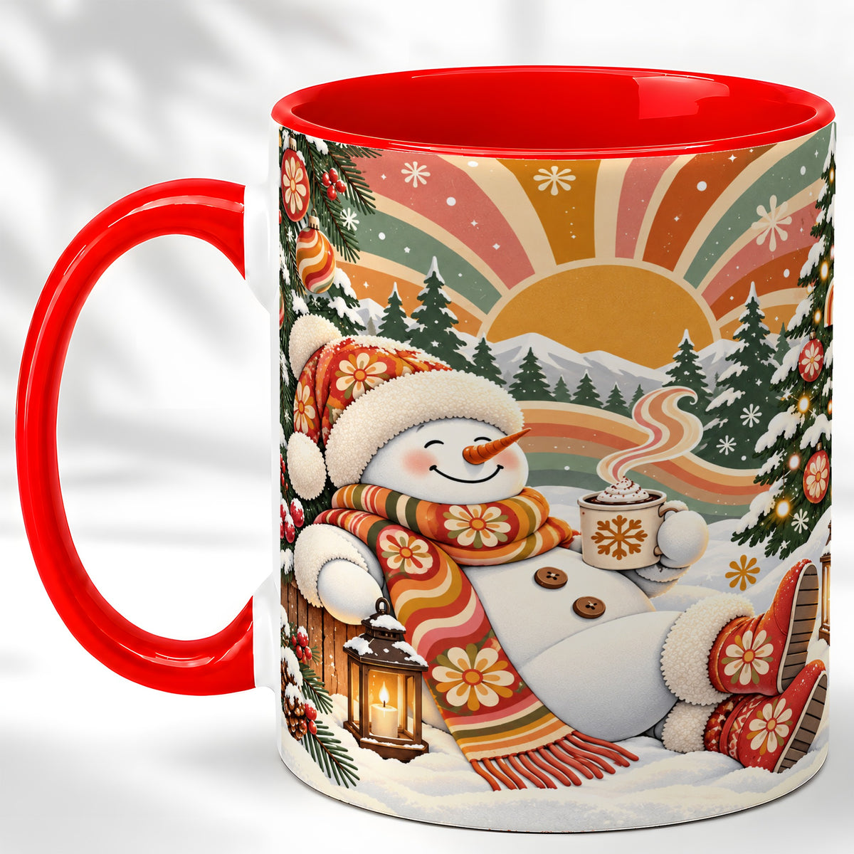 Groovy Snowman Coffee Mug, Retro Christmas Mug, Ceramic Cup