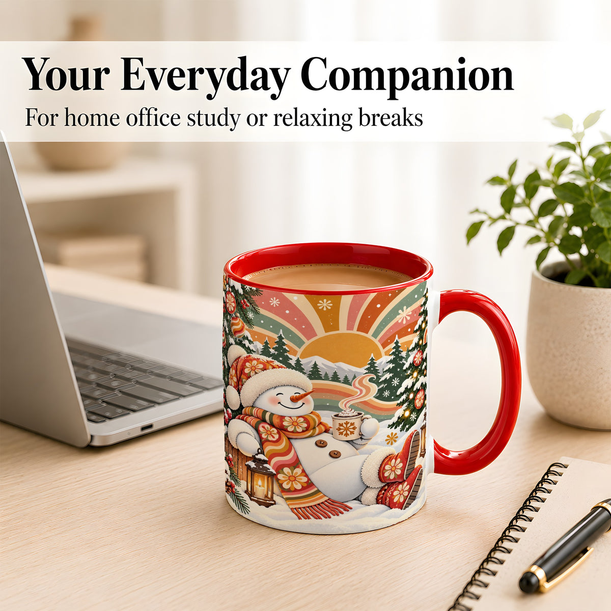 #pl[11oz|Red] Groovy Snowman Coffee Mug, Retro Christmas Mug, Ceramic Cup
