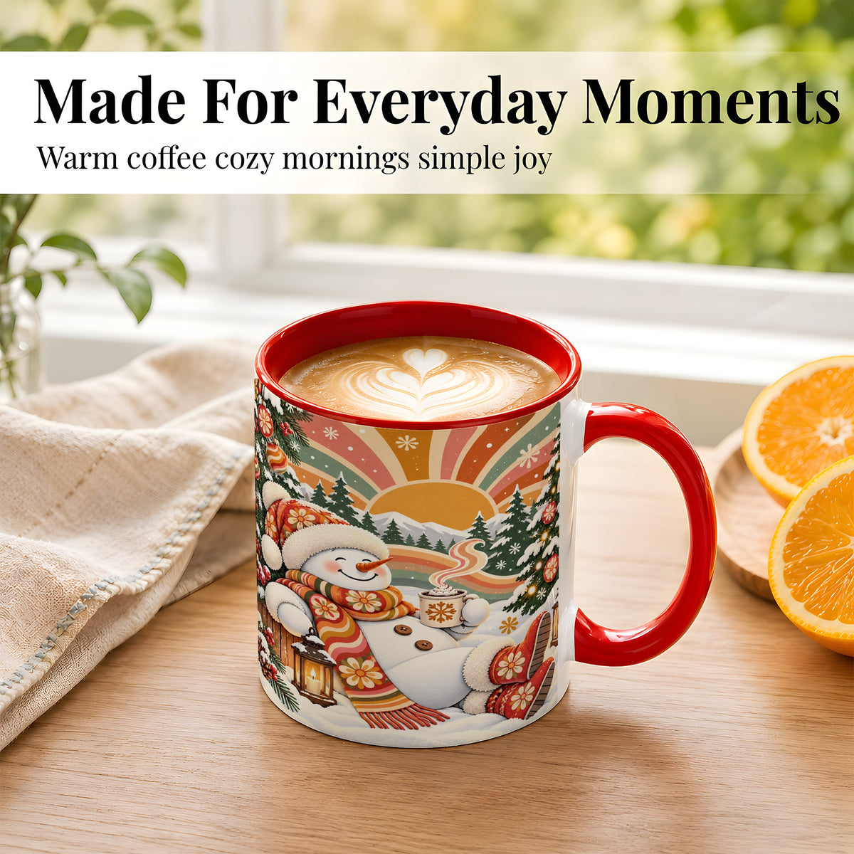 #pl[11oz|Red] Groovy Snowman Coffee Mug, Retro Christmas Mug, Ceramic Cup