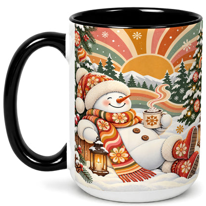 #pl[15oz|Black] Groovy Snowman Coffee Mug, Retro Christmas Mug, Ceramic Cup
