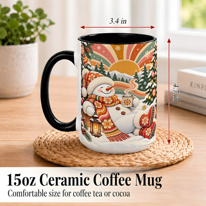 #pl[15oz|Black] Groovy Snowman Coffee Mug, Retro Christmas Mug, Ceramic Cup