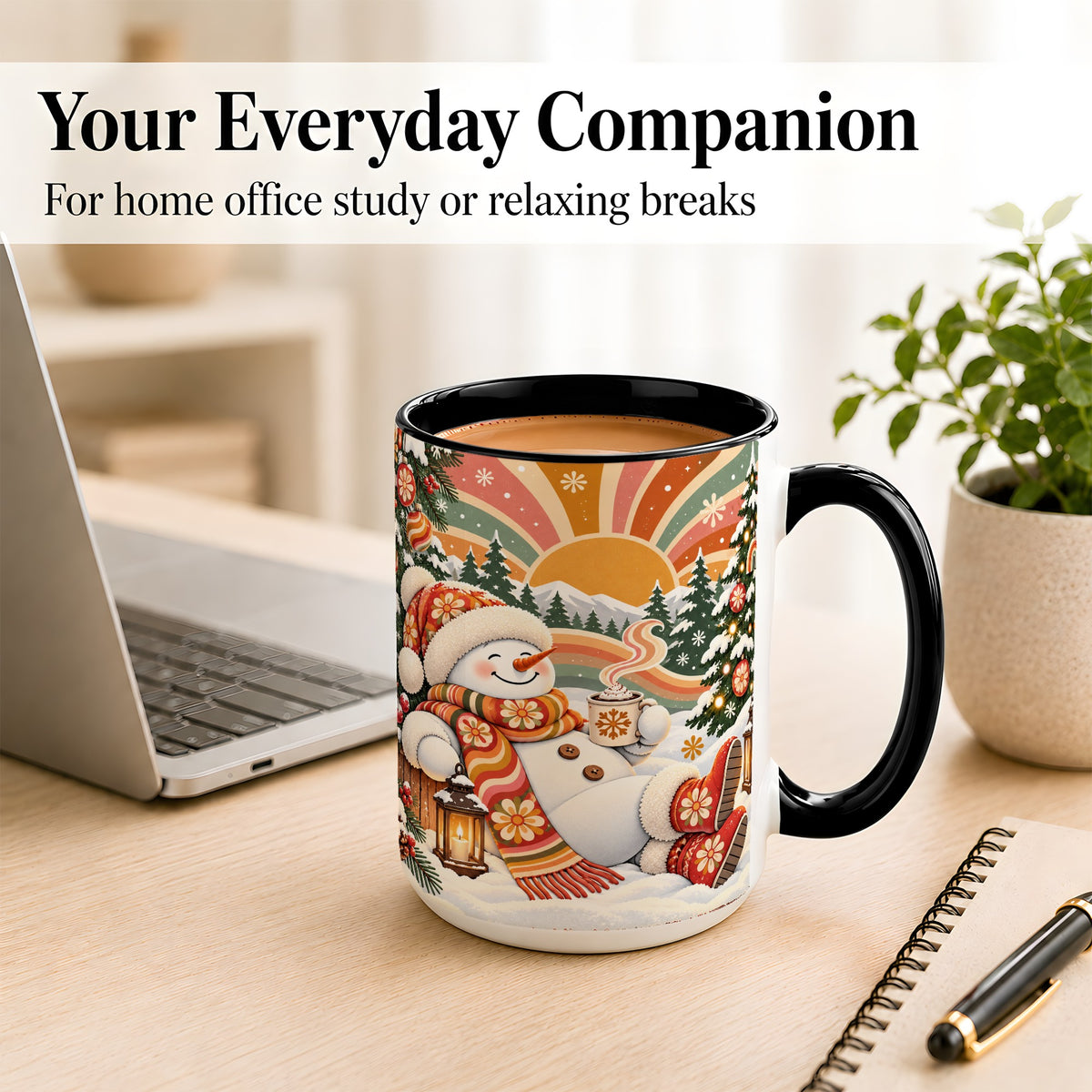 #pl[15oz|Black] Groovy Snowman Coffee Mug, Retro Christmas Mug, Ceramic Cup