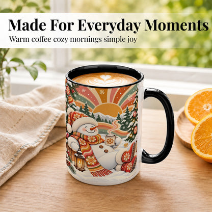 #pl[15oz|Black] Groovy Snowman Coffee Mug, Retro Christmas Mug, Ceramic Cup