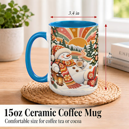 #pl[15oz|Blue] Groovy Snowman Coffee Mug, Retro Christmas Mug, Ceramic Cup