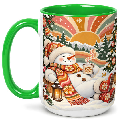 #pl[15oz|Green] Groovy Snowman Coffee Mug, Retro Christmas Mug, Ceramic Cup