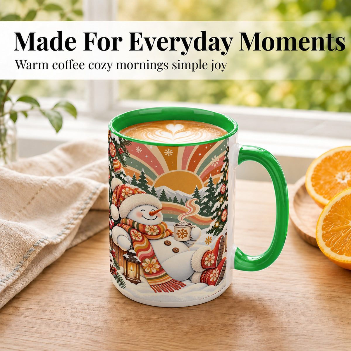 #pl[15oz|Green] Groovy Snowman Coffee Mug, Retro Christmas Mug, Ceramic Cup
