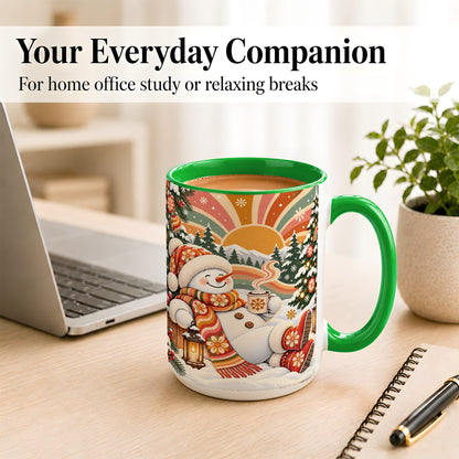 #pl[15oz|Green] Groovy Snowman Coffee Mug, Retro Christmas Mug, Ceramic Cup