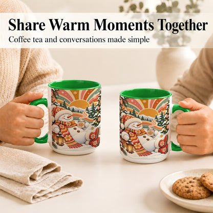 #pl[15oz|Green] Groovy Snowman Coffee Mug, Retro Christmas Mug, Ceramic Cup