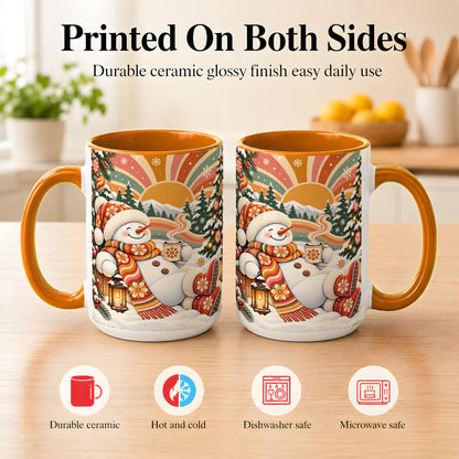 #pl[15oz|Orange] Groovy Snowman Coffee Mug, Retro Christmas Mug, Ceramic Cup