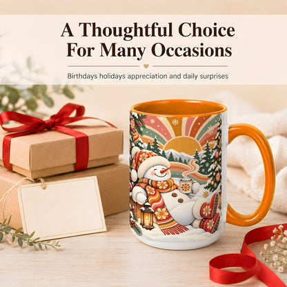 #pl[15oz|Orange] Groovy Snowman Coffee Mug, Retro Christmas Mug, Ceramic Cup