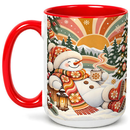 #pl[15oz|Red] Groovy Snowman Coffee Mug, Retro Christmas Mug, Ceramic Cup