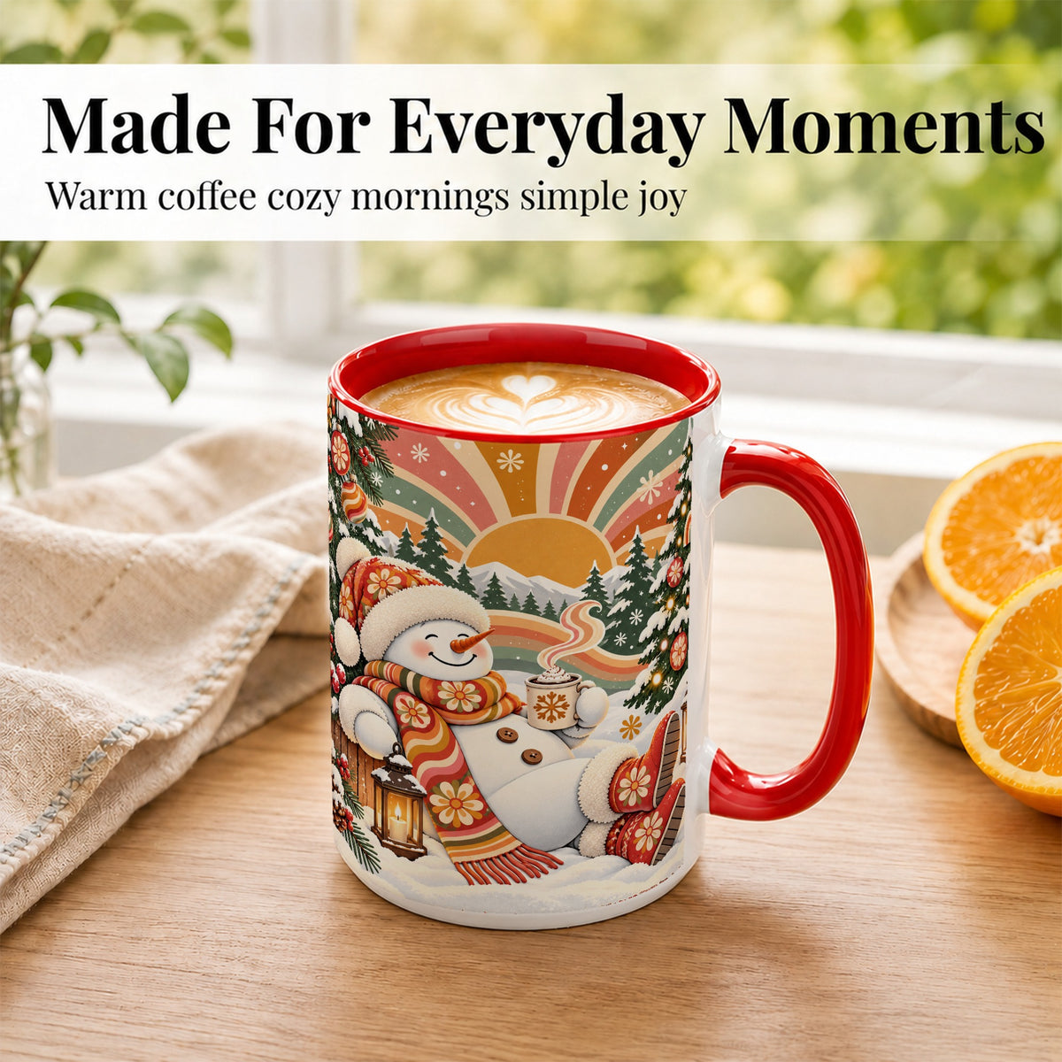 #pl[15oz|Red] Groovy Snowman Coffee Mug, Retro Christmas Mug, Ceramic Cup