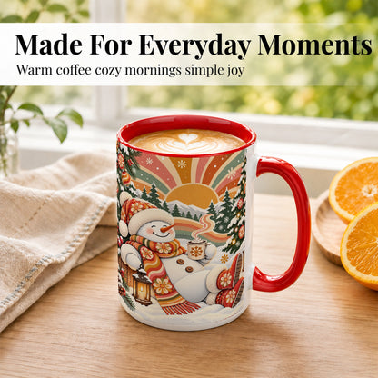 #pl[15oz|Red] Groovy Snowman Coffee Mug, Retro Christmas Mug, Ceramic Cup