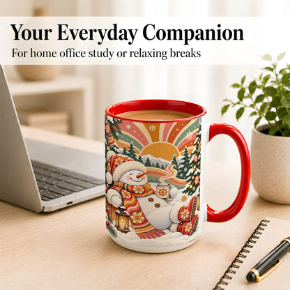 #pl[15oz|Red] Groovy Snowman Coffee Mug, Retro Christmas Mug, Ceramic Cup