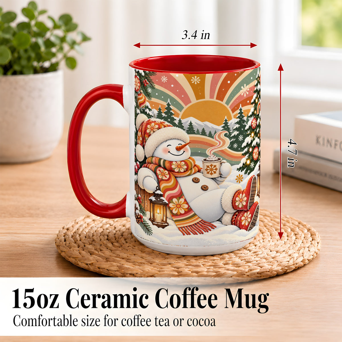 #pl[15oz|Red] Groovy Snowman Coffee Mug, Retro Christmas Mug, Ceramic Cup