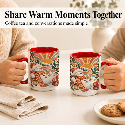 #pl[15oz|Red] Groovy Snowman Coffee Mug, Retro Christmas Mug, Ceramic Cup