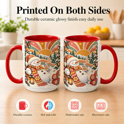 #pl[15oz|Red] Groovy Snowman Coffee Mug, Retro Christmas Mug, Ceramic Cup