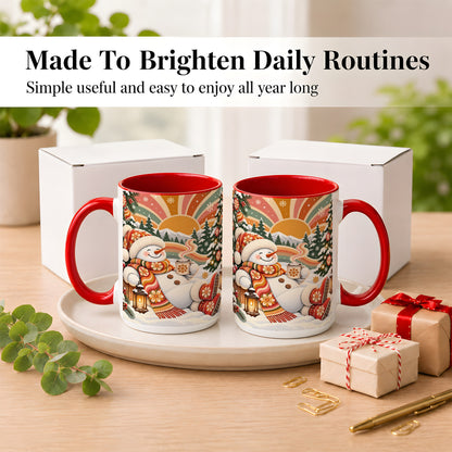 #pl[15oz|Red] Groovy Snowman Coffee Mug, Retro Christmas Mug, Ceramic Cup