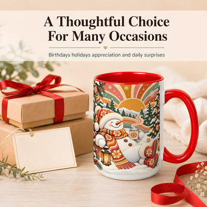 #pl[15oz|Red] Groovy Snowman Coffee Mug, Retro Christmas Mug, Ceramic Cup