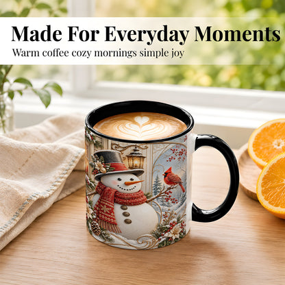 #pl[11oz|Black] Elegant Snowman Coffee Mug, Cardinal Christmas Mug, Ceramic Cup