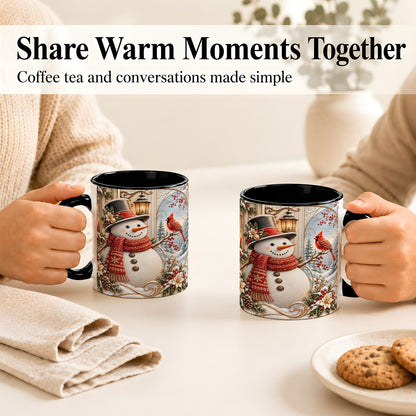 #pl[11oz|Black] Elegant Snowman Coffee Mug, Cardinal Christmas Mug, Ceramic Cup