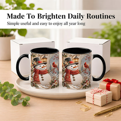#pl[11oz|Black] Elegant Snowman Coffee Mug, Cardinal Christmas Mug, Ceramic Cup