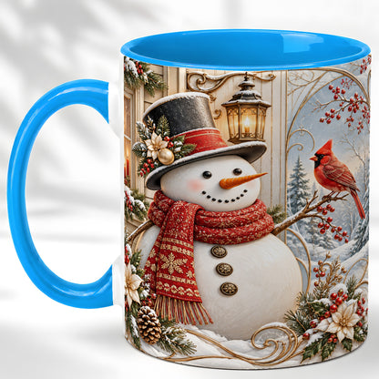 #pl[11oz|Blue] Elegant Snowman Coffee Mug, Cardinal Christmas Mug, Ceramic Cup