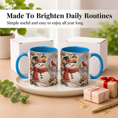 #pl[11oz|Blue] Elegant Snowman Coffee Mug, Cardinal Christmas Mug, Ceramic Cup