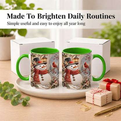 #pl[11oz|Green] Elegant Snowman Coffee Mug, Cardinal Christmas Mug, Ceramic Cup