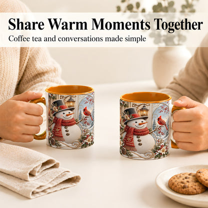 #pl[11oz|Orange] Elegant Snowman Coffee Mug, Cardinal Christmas Mug, Ceramic Cup