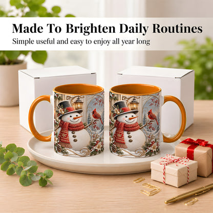 #pl[11oz|Orange] Elegant Snowman Coffee Mug, Cardinal Christmas Mug, Ceramic Cup