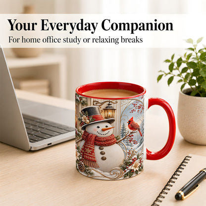 #pl[11oz|Red] Elegant Snowman Coffee Mug, Cardinal Christmas Mug, Ceramic Cup