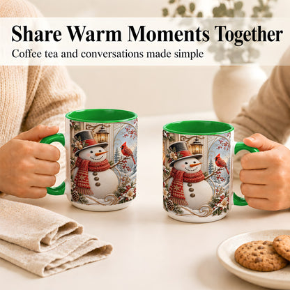 #pl[15oz|Green] Elegant Snowman Coffee Mug, Cardinal Christmas Mug, Ceramic Cup