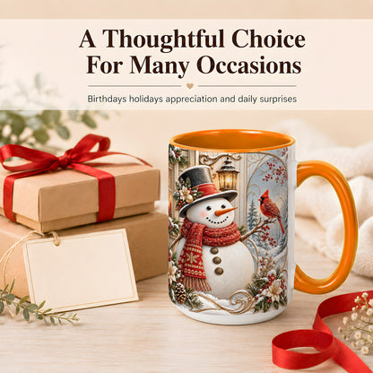 #pl[15oz|Orange] Elegant Snowman Coffee Mug, Cardinal Christmas Mug, Ceramic Cup