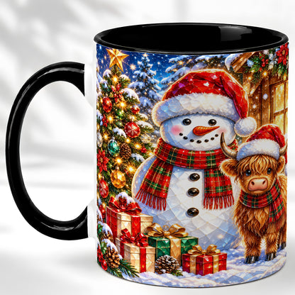 #pl[11oz|Black] Highland Cow Snowman Coffee Mug, Christmas Animal Mug, Ceramic Cup