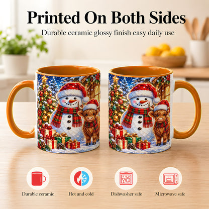 #pl[11oz|Orange] Highland Cow Snowman Coffee Mug, Christmas Animal Mug, Ceramic Cup