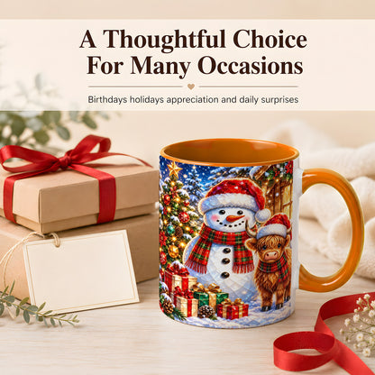 #pl[11oz|Orange] Highland Cow Snowman Coffee Mug, Christmas Animal Mug, Ceramic Cup
