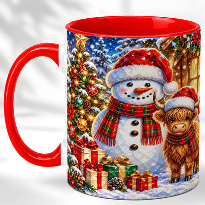 Highland Cow Snowman Coffee Mug, Christmas Animal Mug, Ceramic Cup