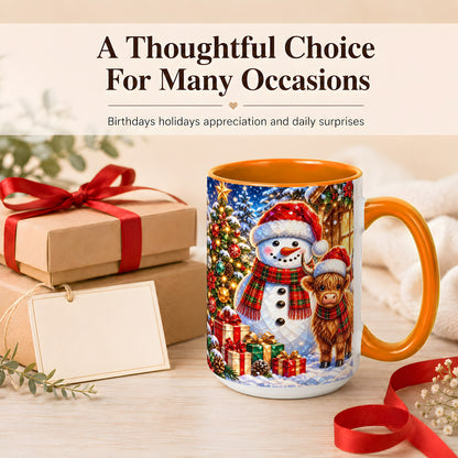 #pl[15oz|Orange] Highland Cow Snowman Coffee Mug, Christmas Animal Mug, Ceramic Cup