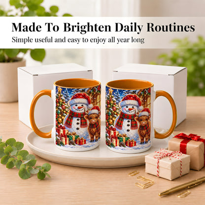 #pl[15oz|Orange] Highland Cow Snowman Coffee Mug, Christmas Animal Mug, Ceramic Cup