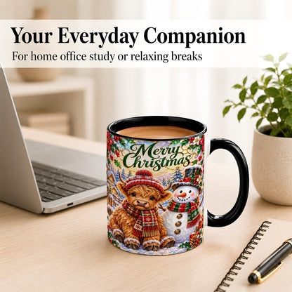 #pl[11oz|Black] Merry Christmas Cow Coffee Mug, Snowman Mug, Ceramic Cup