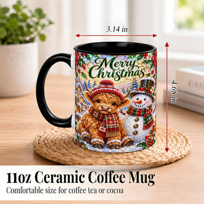 #pl[11oz|Black] Merry Christmas Cow Coffee Mug, Snowman Mug, Ceramic Cup