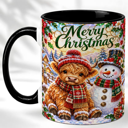 #pl[11oz|Black] Merry Christmas Cow Coffee Mug, Snowman Mug, Ceramic Cup