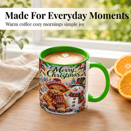 #pl[11oz|Green] Merry Christmas Cow Coffee Mug, Snowman Mug, Ceramic Cup