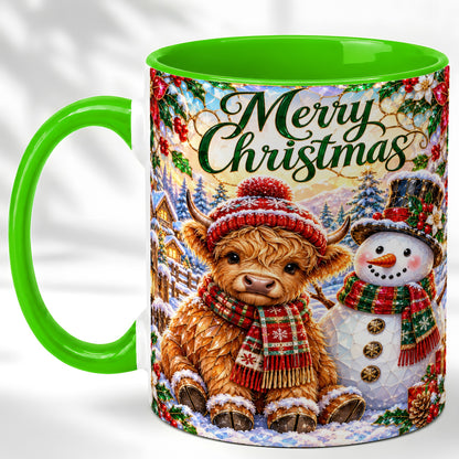 #pl[11oz|Green] Merry Christmas Cow Coffee Mug, Snowman Mug, Ceramic Cup