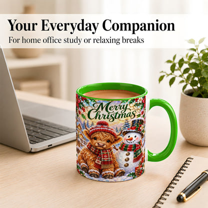 #pl[11oz|Green] Merry Christmas Cow Coffee Mug, Snowman Mug, Ceramic Cup