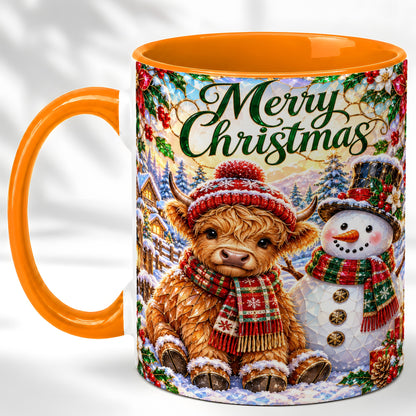#pl[11oz|Orange] Merry Christmas Cow Coffee Mug, Snowman Mug, Ceramic Cup