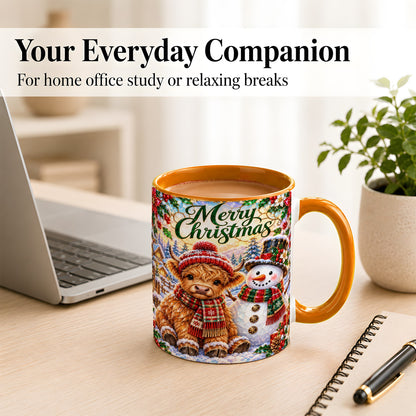 #pl[11oz|Orange] Merry Christmas Cow Coffee Mug, Snowman Mug, Ceramic Cup